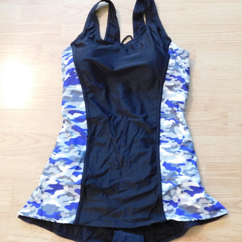 One Piece Swim Suit - Size XL (14) - Blue  Black